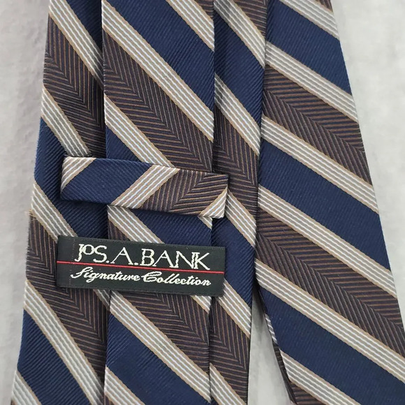Jos. A. Bank Striped Brown Blue Repp Geometric Executive Silk Neck Tie Men's - Picture 4 of 6